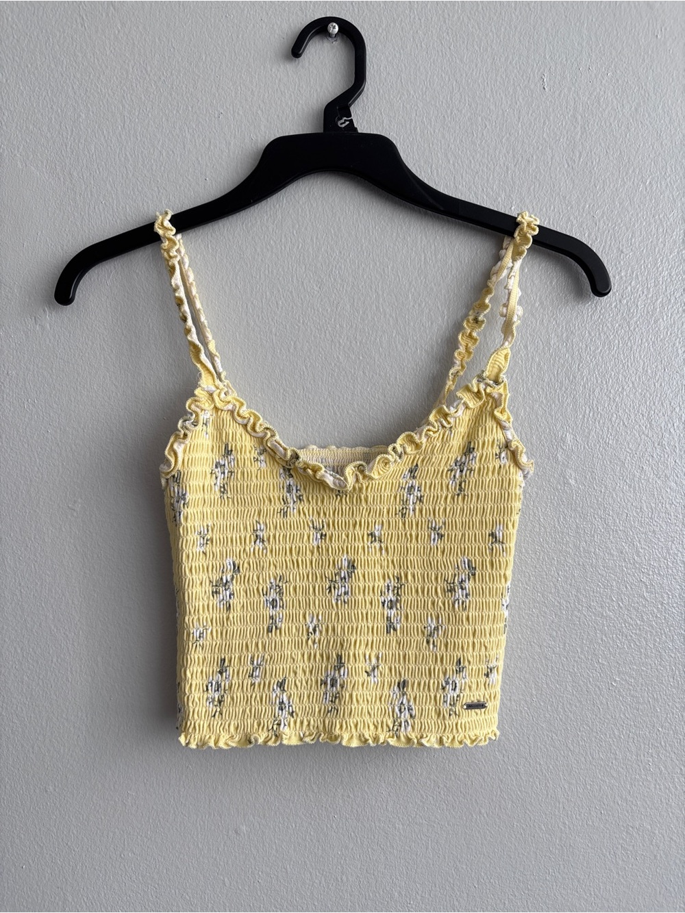 Hollister Yellow Smocked Floral Cropped Cami